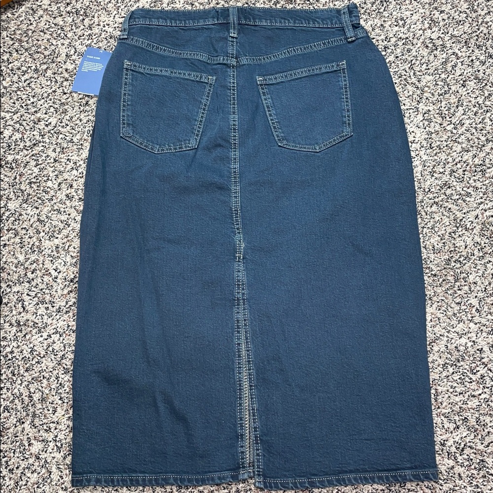π Universal Thread Women's High Rise Denim Back Slit Midi Skirt Dark Wash | NWT - Picture 5 of 11